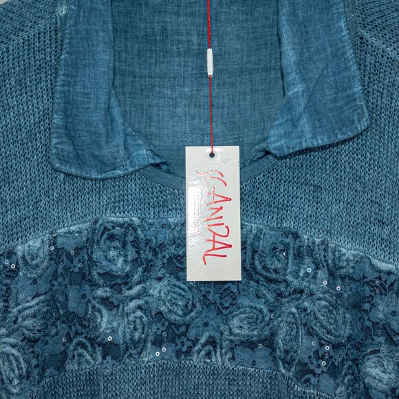 SCANDAL double layer AKRAIA Blouse Sweater in indigo blue NWT - Picture 6 of 7